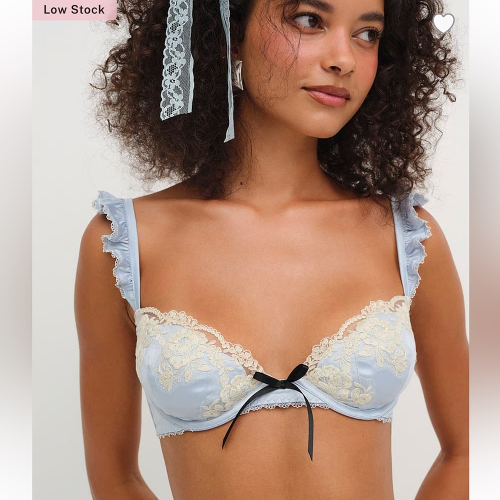 For love and lemons sweetheart satin underwire bra in blue